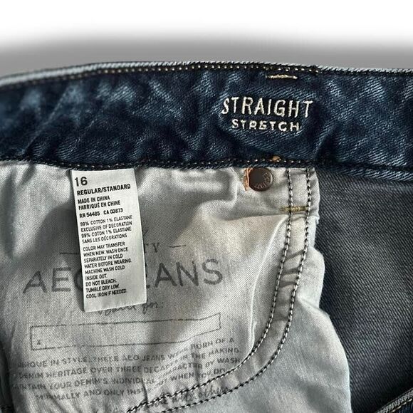 American Eagle Jeans Women's Size 16R Blue Straight Stretch Mid Rise Retro Y2K - Picture 9 of 12